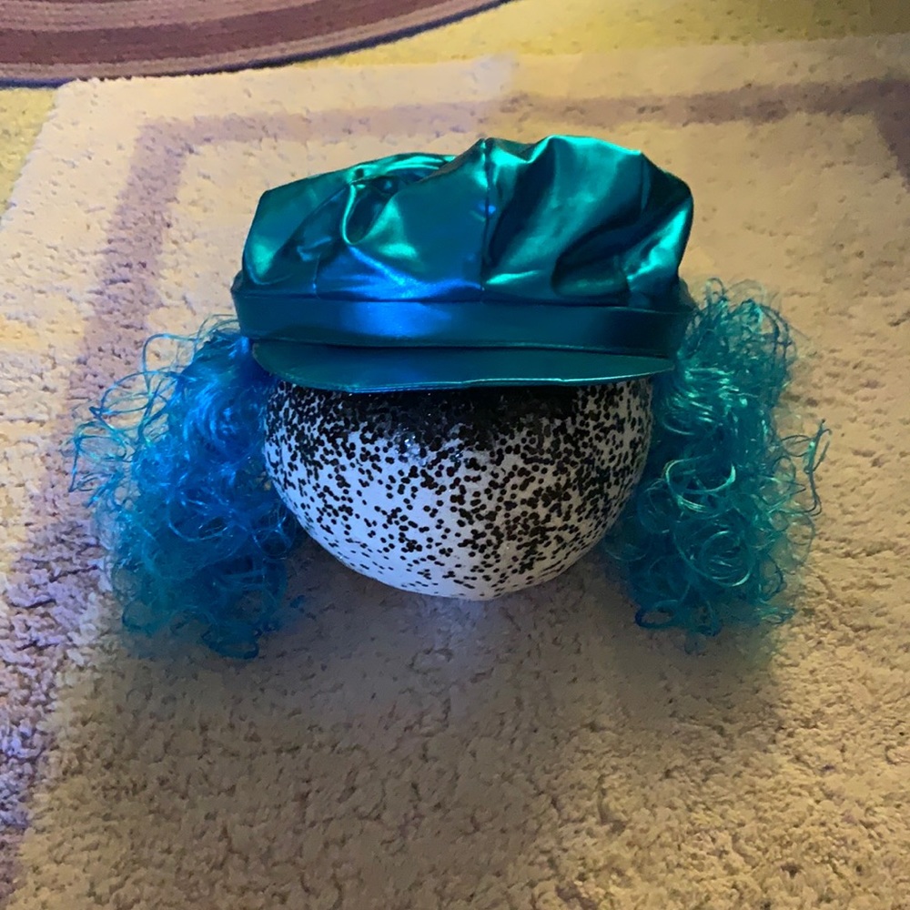 Cap with Attached Blue Wig